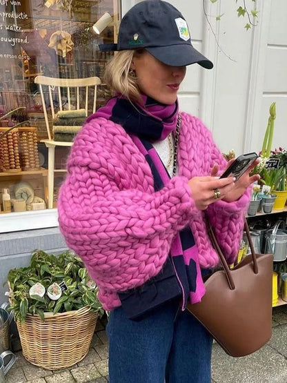 Cardigan décontracté en tricot torsadé uni confortable