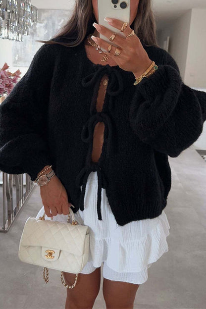 Confortable pull en tricot col V avec lacets