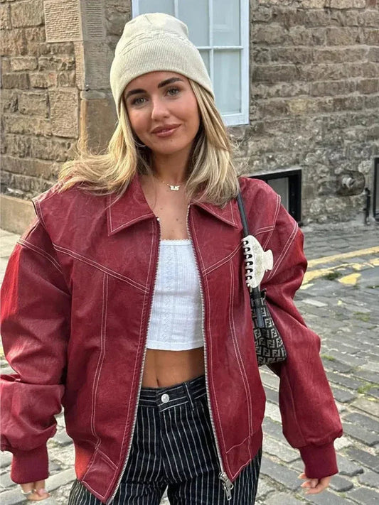 Veste en cuir vintage oversize pour un style cool sans effort