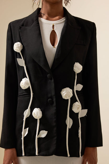 Veste Blazer à Manches Longues à Contraste Floral