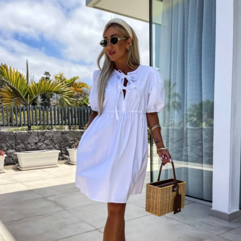 Robe à manches bouffantes pour femmes avec détail nœud