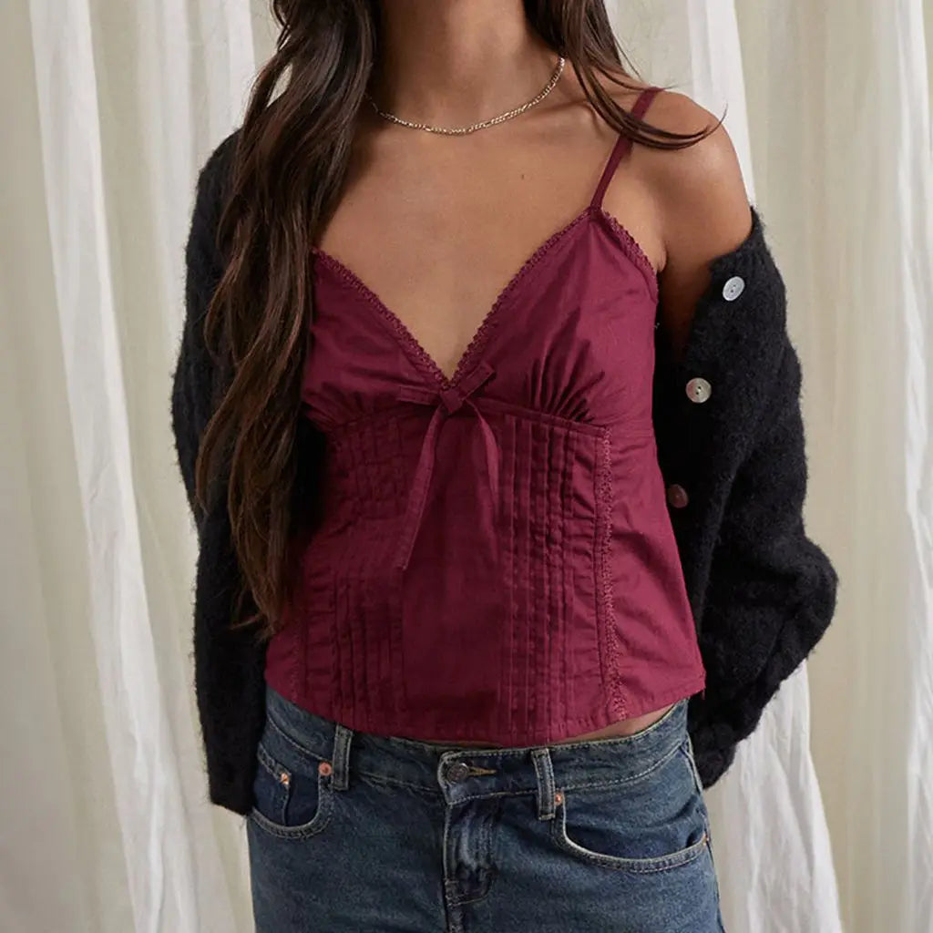 Chic crop top avec décolleté en V et nœud ajustable