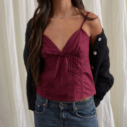 Chic crop top avec décolleté en V et nœud ajustable