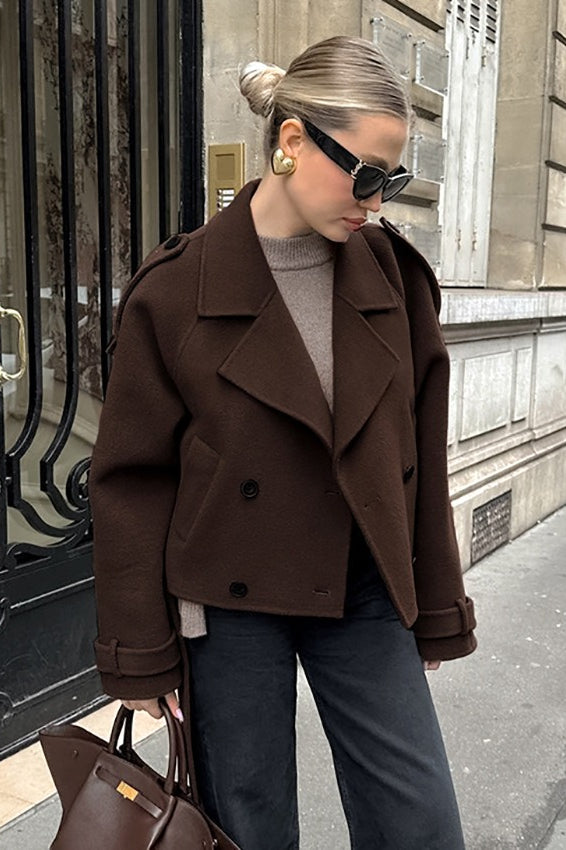 Veste croisée intemporelle en mélange de laine marron