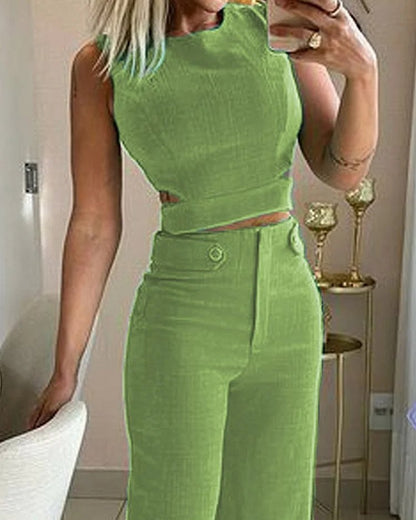 Ensemble Flatteur Top Courte et Pantalon Taille Haute