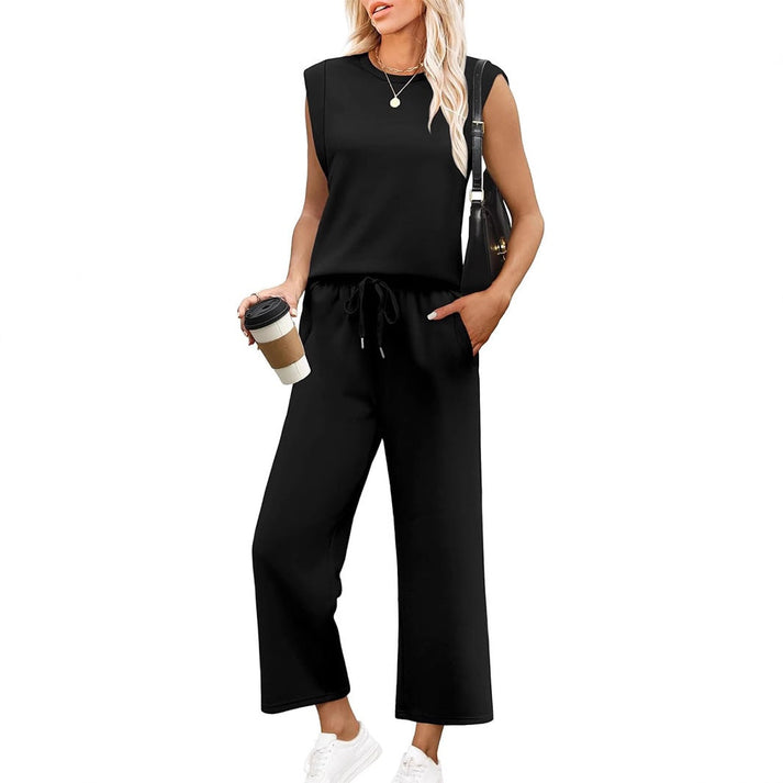 Ensemble chic sans manches avec pantalon large et fluide