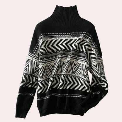 Pull Tricoté à Col Roulé et Imprimé Aztèque pour Femme