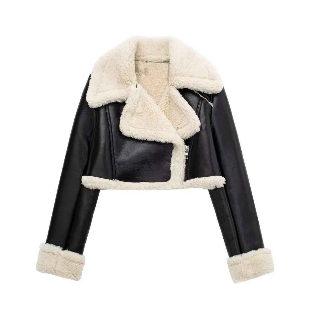 Veste courte chic pour femme avec doublure chaude en teddy
