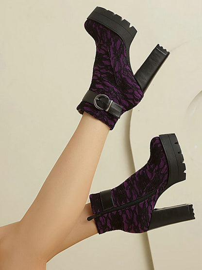 Bottes à plateforme en dentelle vintage avec talons épais
