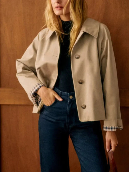 Trench-coat classique à carreaux avec col rabattu