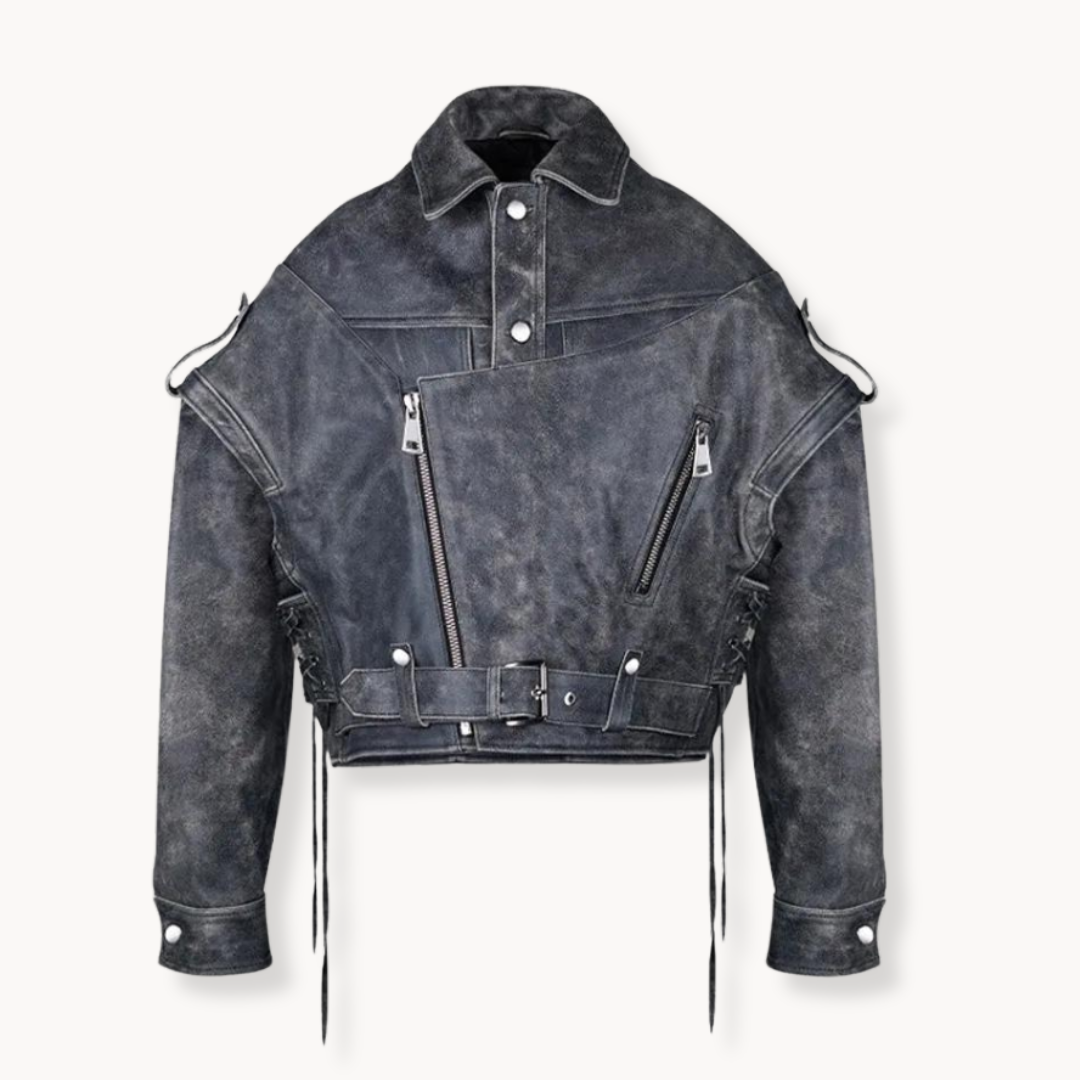 Veste de motard classique en cuir noir