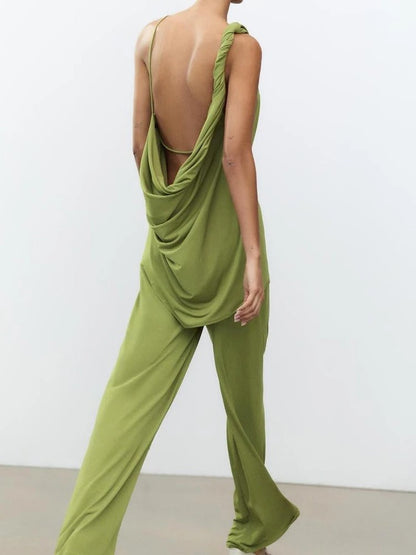 Ensemble chic deux pièces pantalon large avec détail plissé