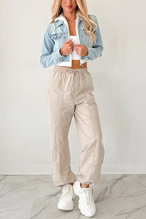 Veste à capuche décontractée en denim patchwork