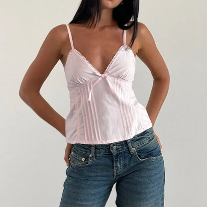 Chic crop top avec décolleté en V et nœud ajustable