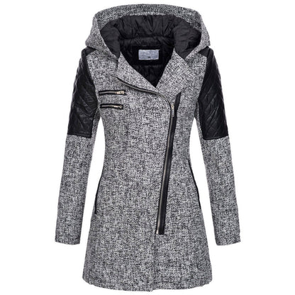 Manteau D'Hiver Matelassé en Laine avec Capuche pour Femme