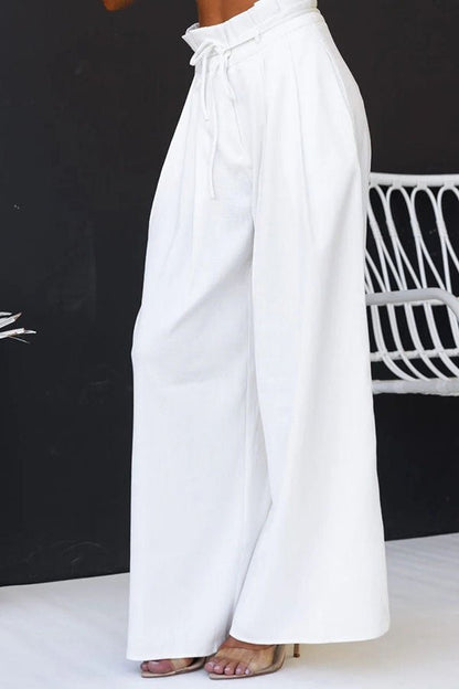 Ensemble haut fendu devant en mélange de lin avec pantalon large