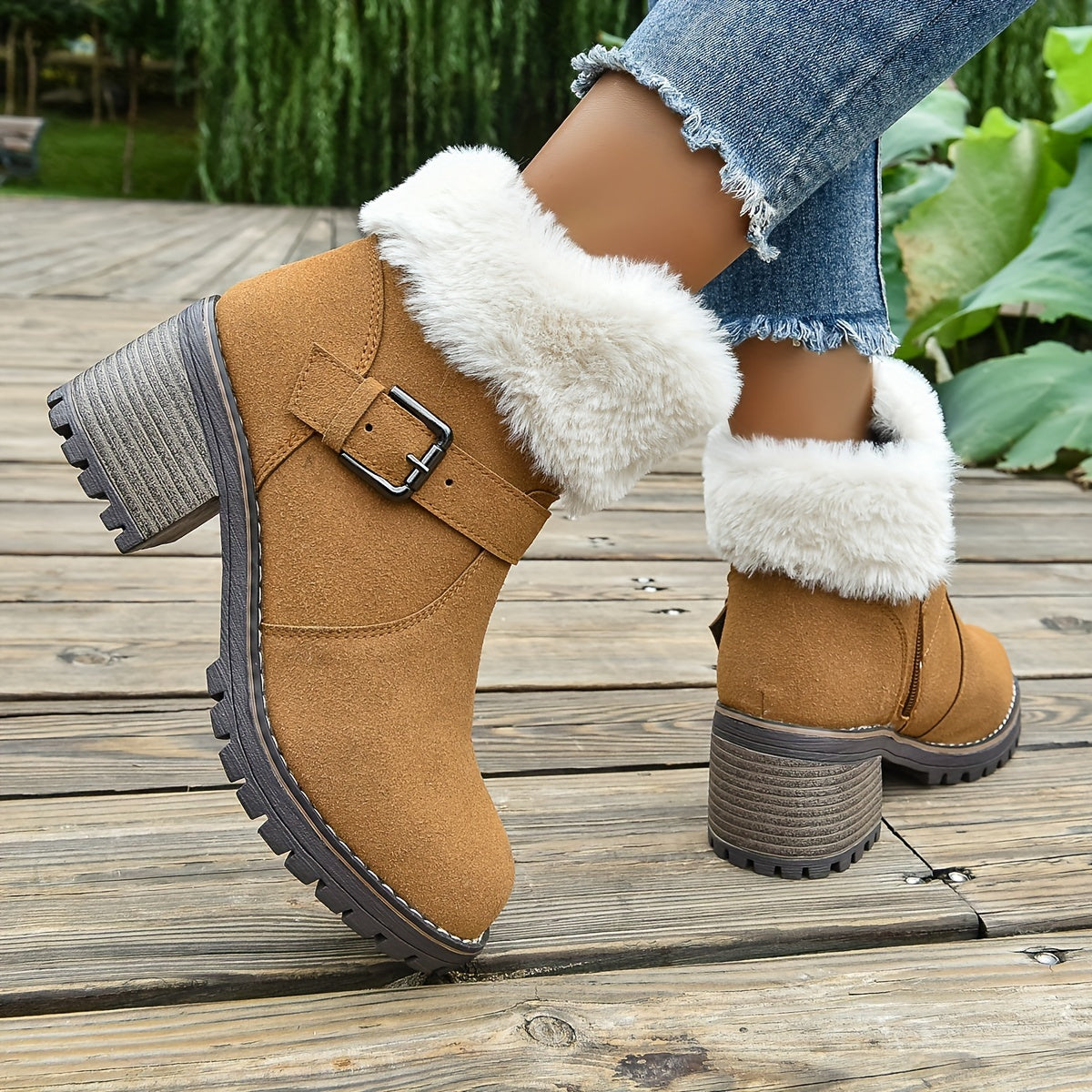 Bottes à Talon Compensé Taille Large pour Femme