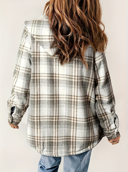 Veste À Capuche Plaid Fermeture Éclair Élégante Femmes