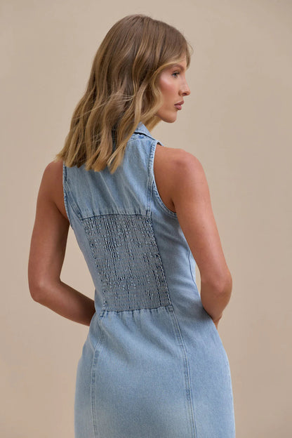 Robe longue en jean pour femme avec boutons sur le devant