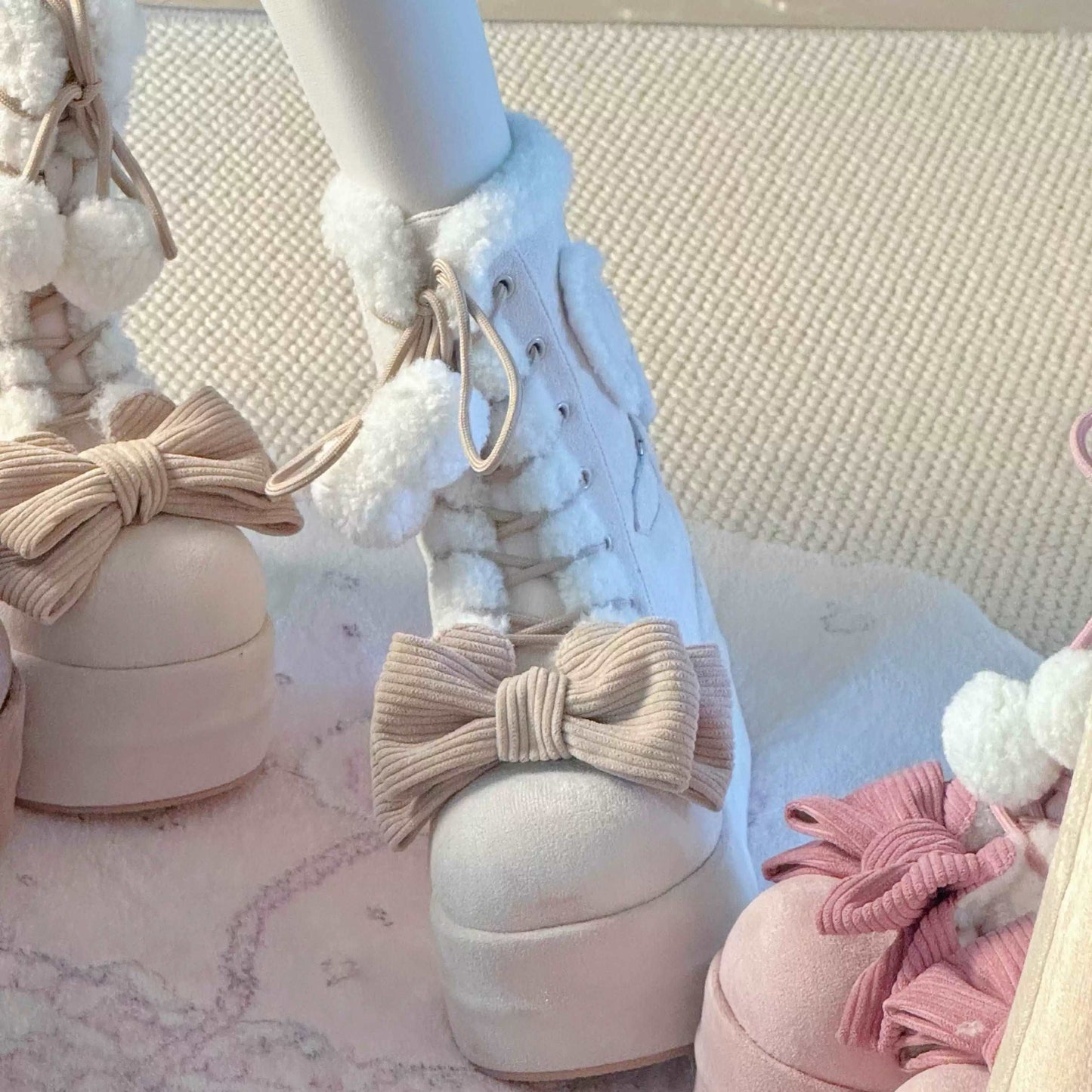 Bottes d'hiver confortables en rose et crème