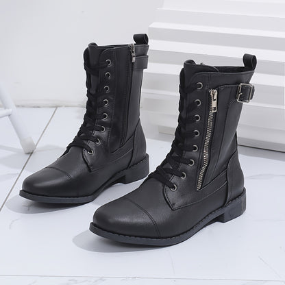 Bottes de Combat à Lacets et Zip Latéral pour Femme