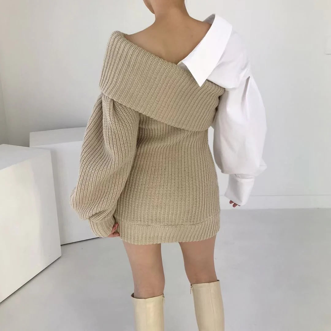 Robe pull en tricot patchwork