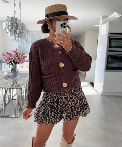 Cardigan boutonné confortable et chic pour femmes avec poches