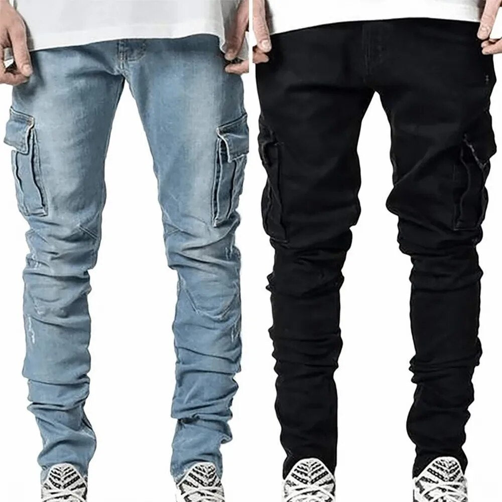 Pantalon Cargo en Denim Élastique Stylé pour Hommes