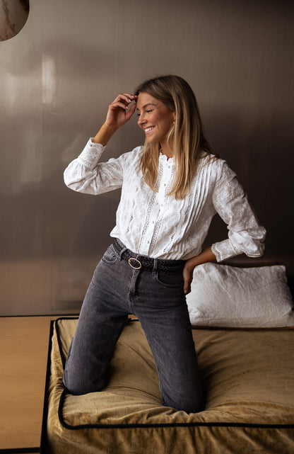 Chemise boutonnée brodée style décontracté chic