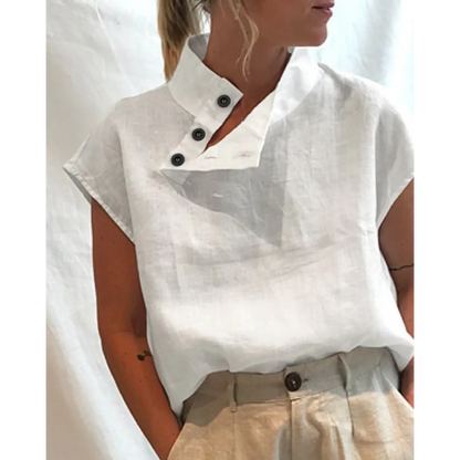 Blouse de bureau en coton et lin avec détails de boutons