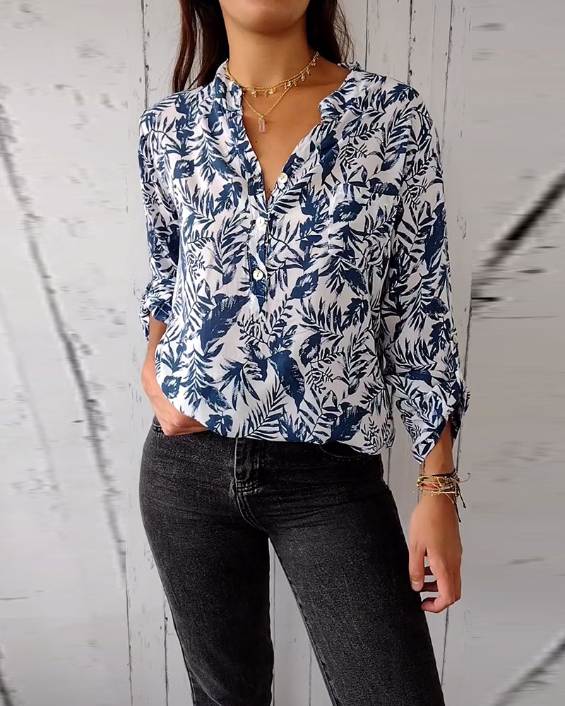 Blouse à Imprimé Feuilles pour Femmes