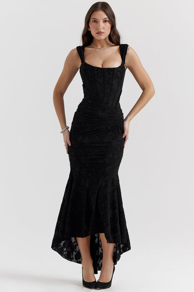 Robe midi fluide à taille cintrée valorisante