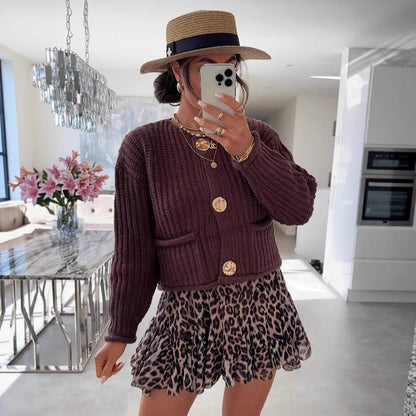 Cardigan boutonné confortable et chic pour femmes avec poches