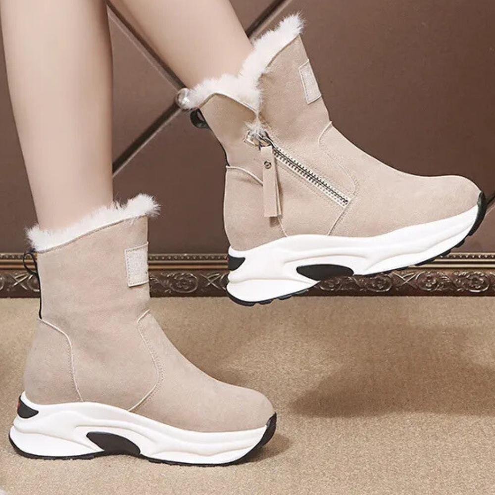 Bottes Hautes en Daim Doublées de Fourrure pour Femmes