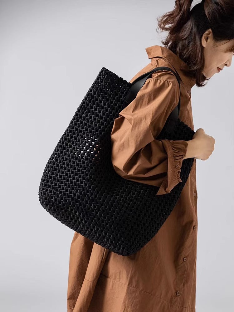 Grand sac fourre-tout en cuir tissé à la main pour un style chic au quotidien