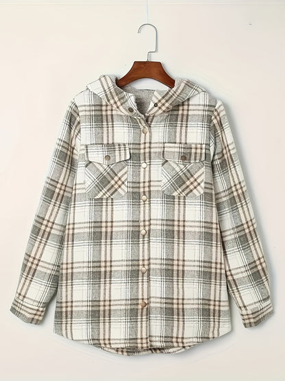 Veste À Capuche Plaid Fermeture Éclair Élégante Femmes