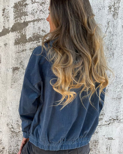 Veste décontractée légère en velours côtelé avec capuche pour femme