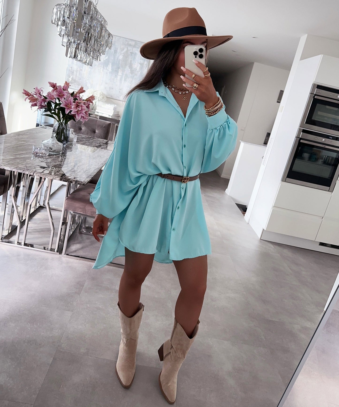 Blouse Turquoise Taille Libre pour Femmes