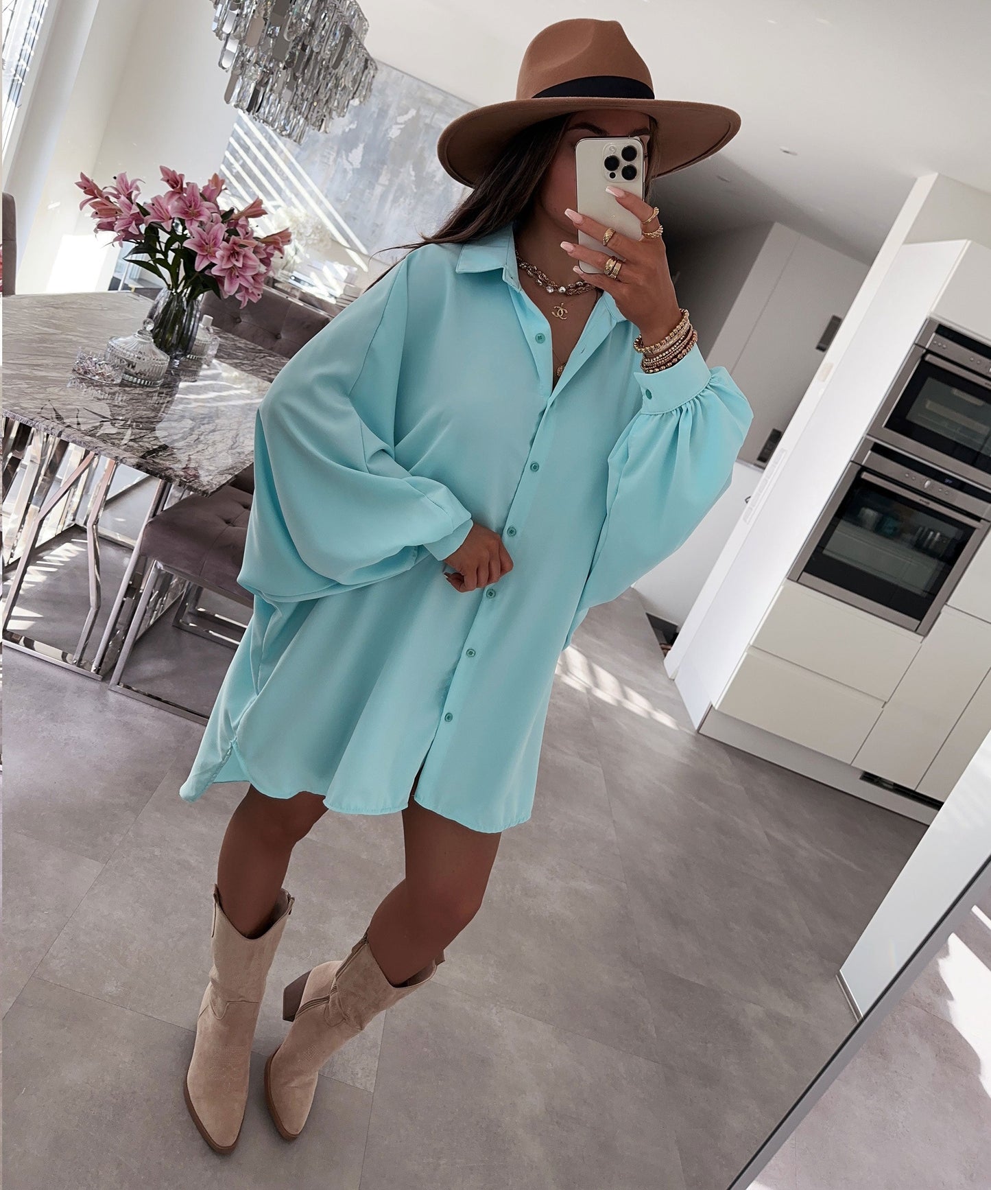 Blouse Turquoise Taille Libre pour Femmes