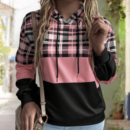 Sweat à Capuche Femme Motif Carreaux avec Poches