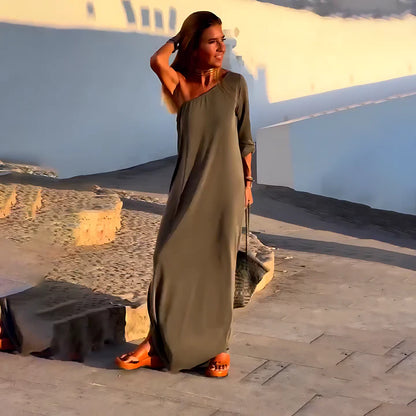 Robe Maxi Chic à Manche Unique et Fente pour Femmes