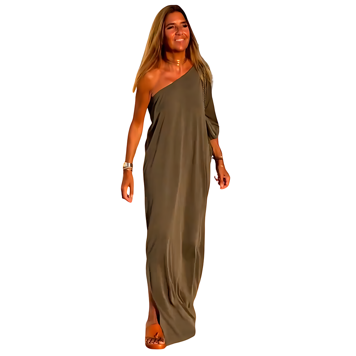 Robe Maxi Chic à Manche Unique et Fente pour Femmes