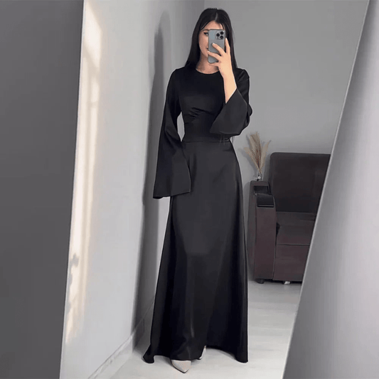 Robe Maxi à Manches Longues et Col Rond Chic Femme
