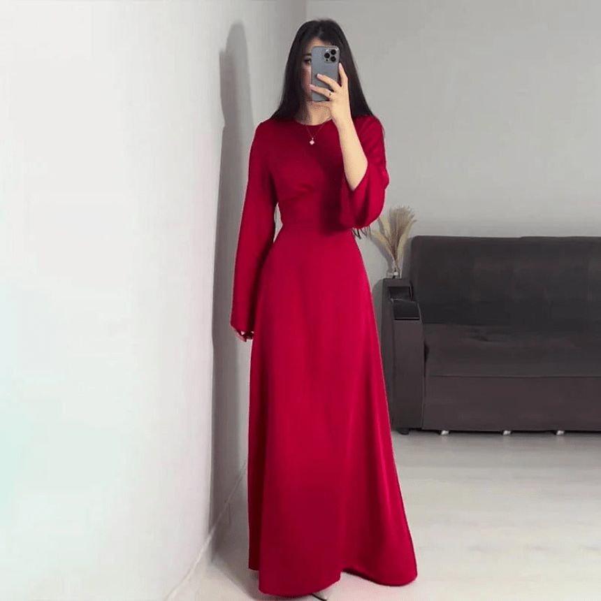 Robe Maxi à Manches Longues et Col Rond Chic Femme