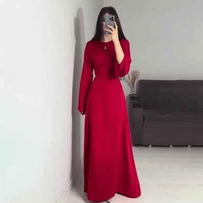 Robe Maxi à Manches Longues et Col Rond Chic Femme