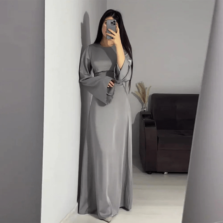Robe Maxi à Manches Longues et Col Rond Chic Femme