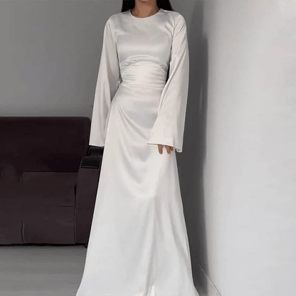 Robe Maxi à Manches Longues et Col Rond Chic Femme