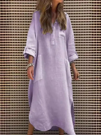 Robe Femme Ample Élégante À Manches Longues Avec Poches