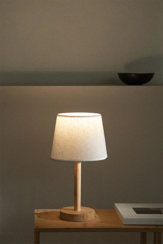 Lampe de table en bois naturel LED sans fil