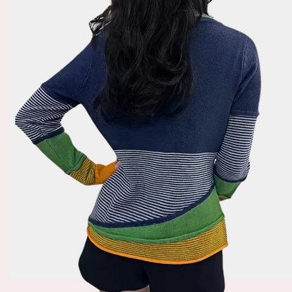 Pull Col Contemporain Rayé Élégant Pour Femme